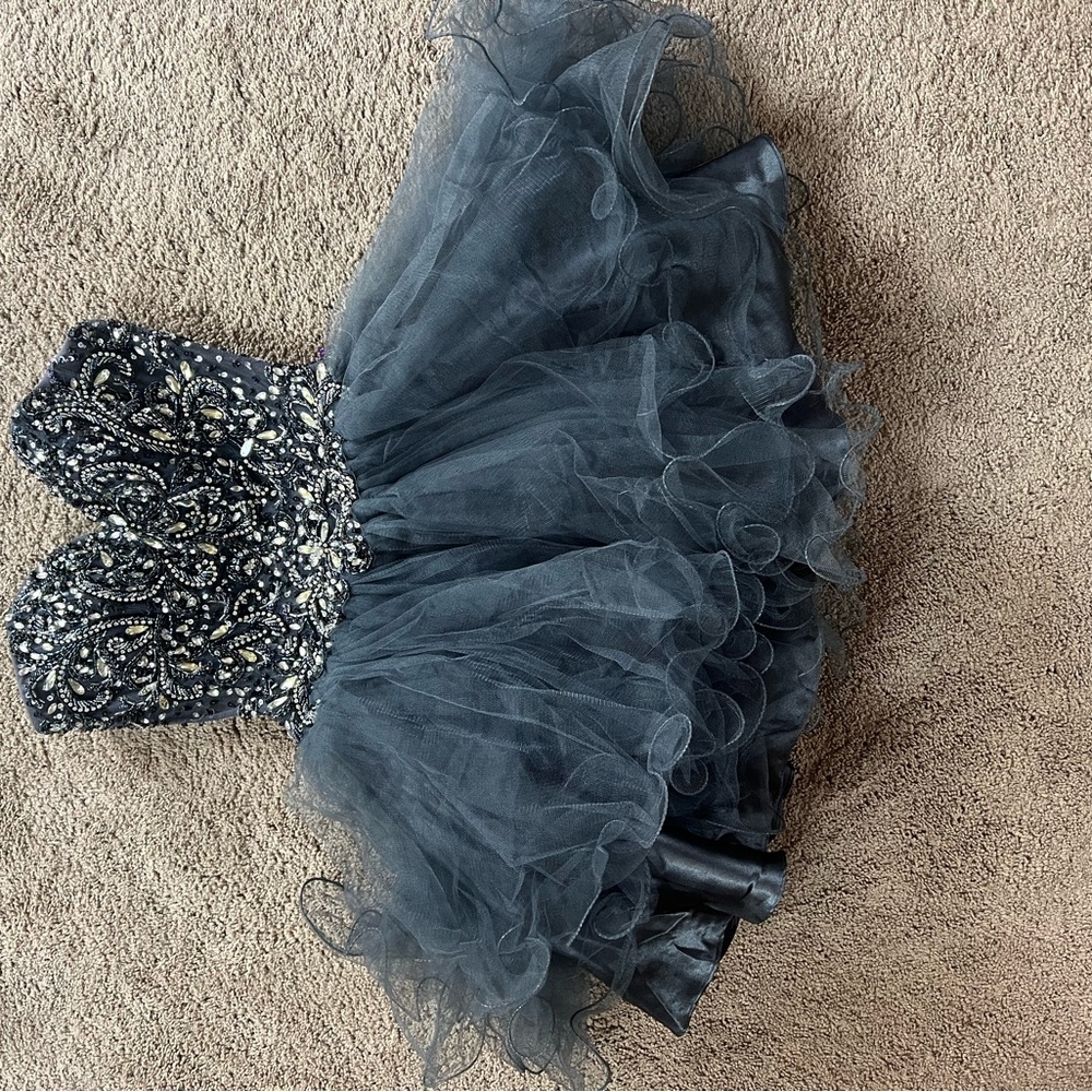 Chic Beaded Charcoal Mini Dress